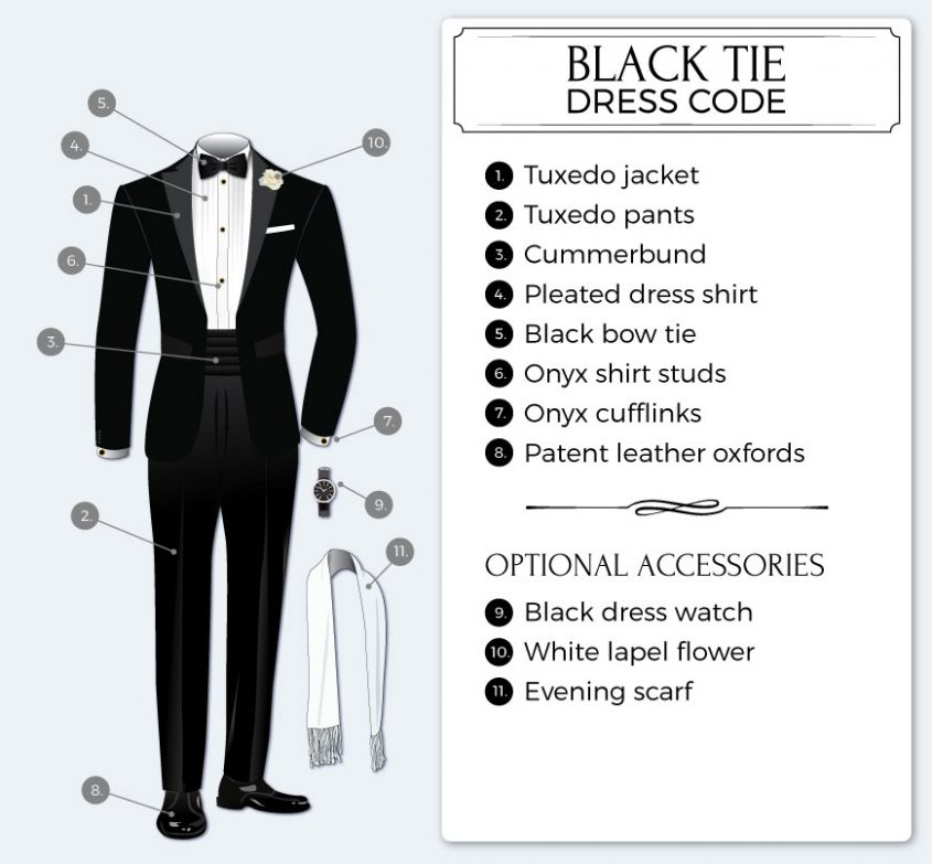 black tie and evening dress
